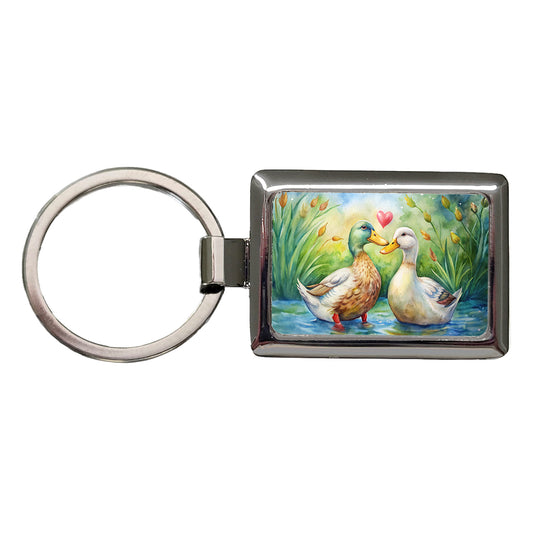 Ducks In Love Heart Valentine's Day Rectangle Metal Keychain