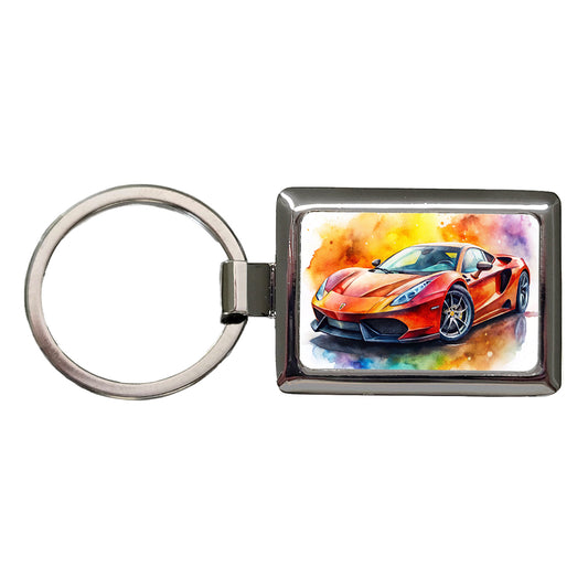 Exotic Supercar Sports Car Watercolor Rectangle Metal Keychain