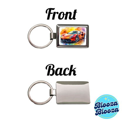Exotic Supercar Sports Car Watercolor Rectangle Metal Keychain