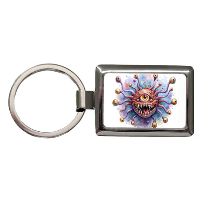 Fantasy Creature Monster Beholder Watercolor Rectangle Metal Keychain