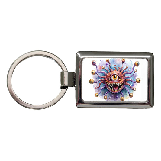 Fantasy Creature Monster Beholder Watercolor Rectangle Metal Keychain