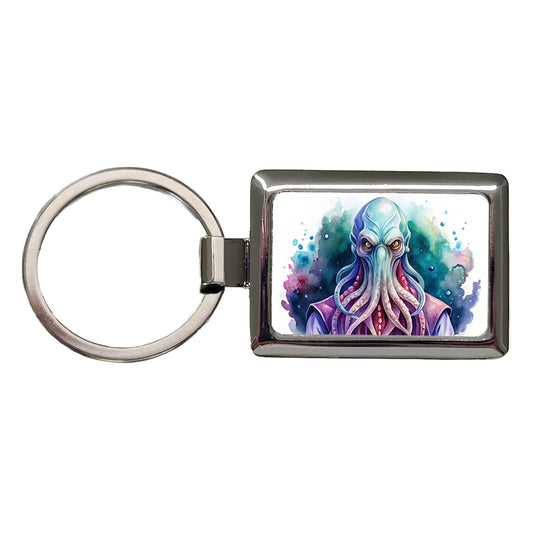 Fantasy Creature Monster Illithid Watercolor Rectangle Metal Keychain