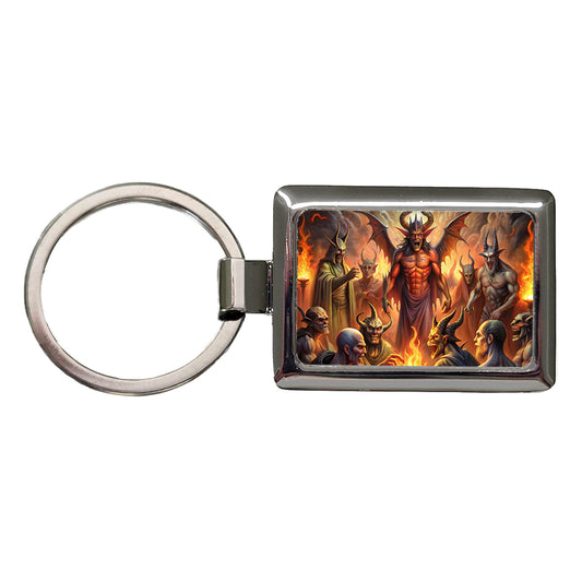 Fantasy Demon Congregation By Firelight Rectangle Metal Keychain