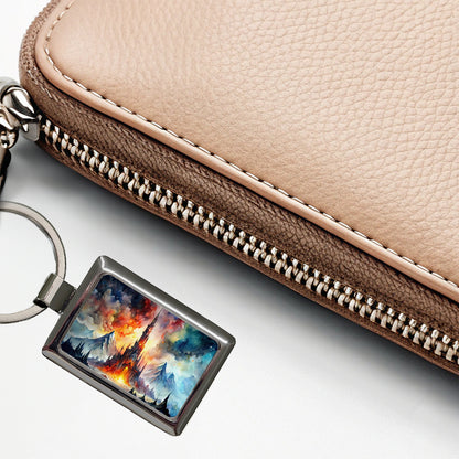 Fantasy Evil Dark Castle Watercolor Rectangle Metal Keychain