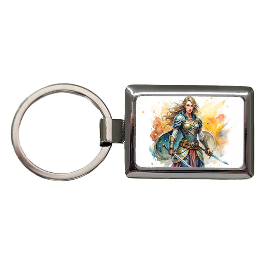 Fantasy Female Fighter Warrior Shield-maiden Watercolor Rectangle Metal Keychain