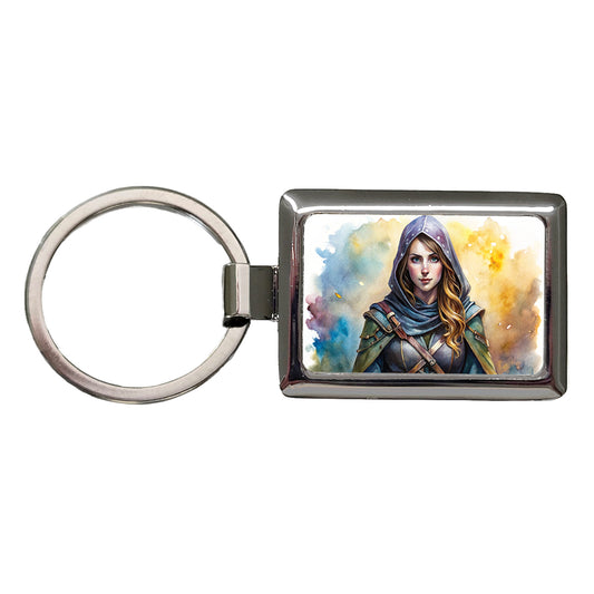 Fantasy Female Thief Rogue Watercolor Rectangle Metal Keychain