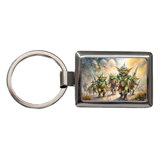 Fantasy Goblins Monsters Going To War Watercolor Rectangle Metal Keychain