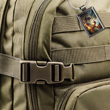 Fantasy Knight Fighting A Fire-breathing Dragon Rectangle Metal Keychain