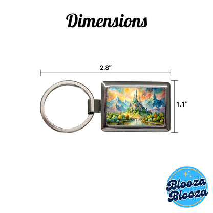 Fantasy Magical Castle On A Hill Watercolor Rectangle Metal Keychain