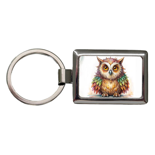 Fantasy Owlbear Owl Bear Colorful Wings Watercolor Rectangle Metal Keychain