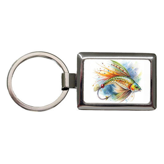 Fishing Lure Flies Watercolor Rectangle Metal Keychain