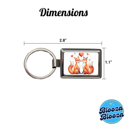 Foxes In Love With Hearts Valentine's Day Rectangle Metal Keychain