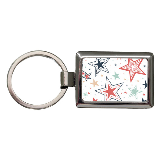 Fun Scattered Stars Rectangle Metal Keychain