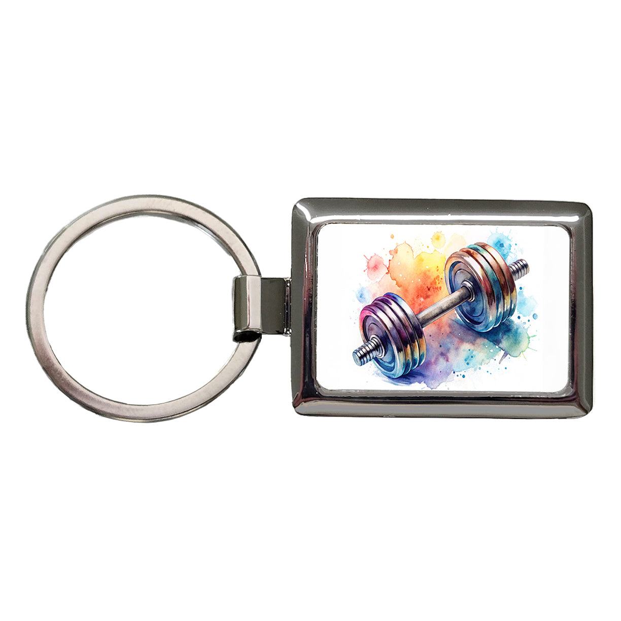 Gym Workout Dumbbells Weights Watercolor Rectangle Metal Keychain