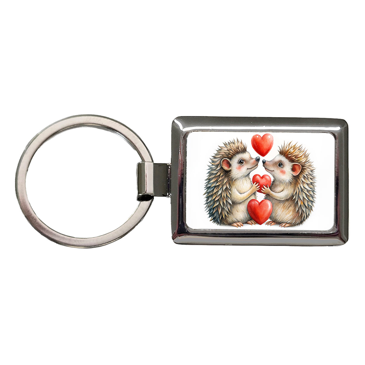 Hedgehogs In Love With Hearts Valentine's Day Rectangle Metal Keychain