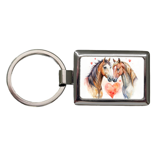 Horses In Love Heart Valentine's Day Rectangle Metal Keychain