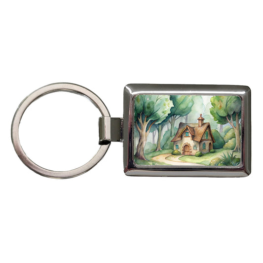 House Shire In The Woods Rectangle Metal Keychain