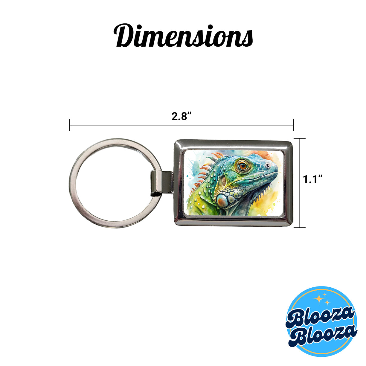 Iguana Lizard Face Profile Reptile Watercolor Rectangle Metal Keychain