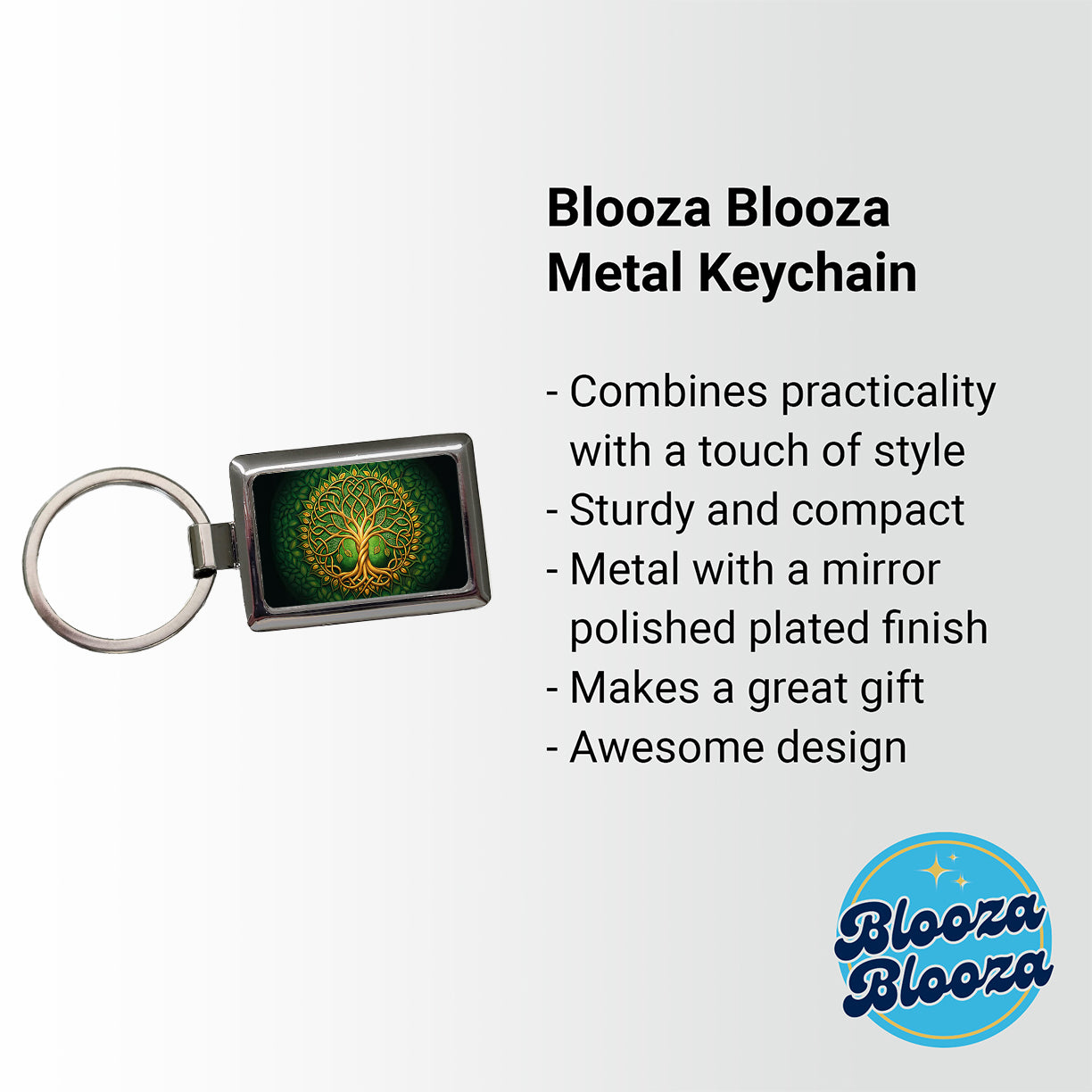 Irish Celtic Knot Tree Of Life Green And Golden Rectangle Metal Keychain