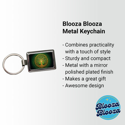 Irish Celtic Knot Tree Of Life Green And Golden Rectangle Metal Keychain