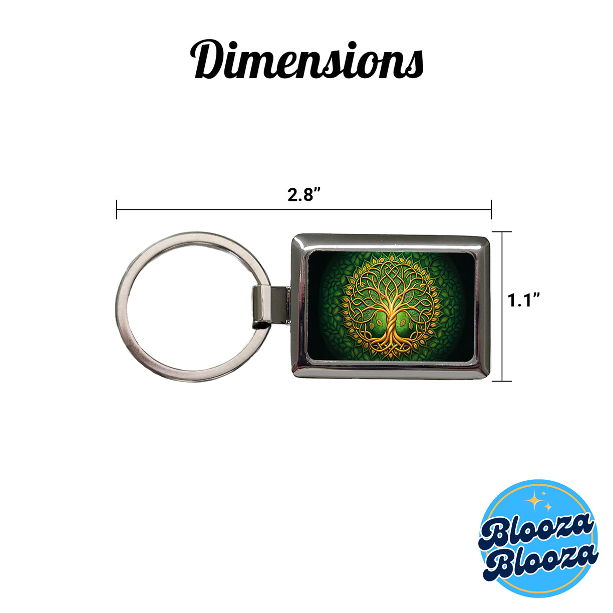 Irish Celtic Knot Tree Of Life Green And Golden Rectangle Metal Keychain