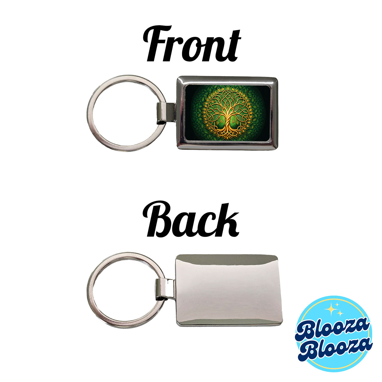 Irish Celtic Knot Tree Of Life Green And Golden Rectangle Metal Keychain