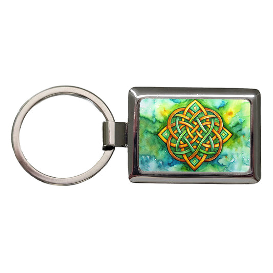 Irish Celtic Knot Watercolor Rectangle Metal Keychain