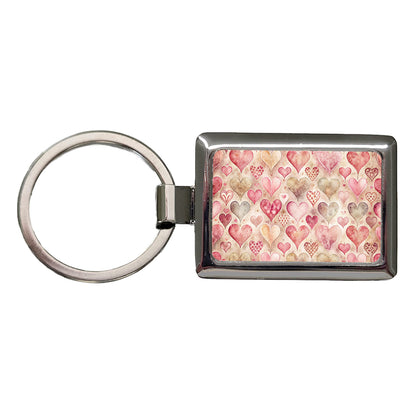 Kitschy Valentine's Day Hearts Pattern Rectangle Metal Keychain