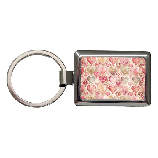 Kitschy Valentine's Day Hearts Pattern Rectangle Metal Keychain