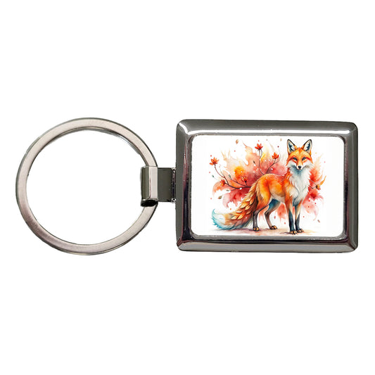 Kitsune Fox Asian Japanese Spirit Animal Folklore Watercolor Rectangle Metal Keychain