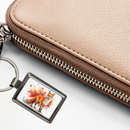 Kitsune Fox Asian Japanese Spirit Animal Folklore Watercolor Rectangle Metal Keychain