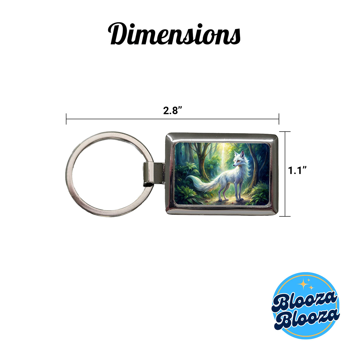 Kitsune White Fox Fantasy Japanese In Forest Watercolor Rectangle Metal Keychain