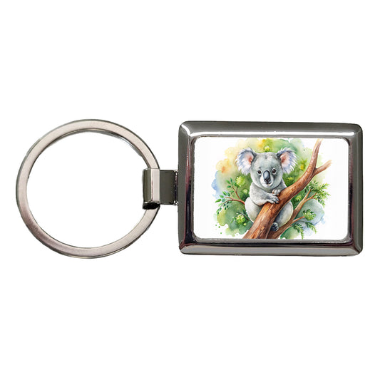 Koala In A Tree Watercolor Rectangle Metal Keychain