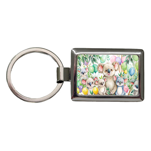 Koalas Having A Birthday Party Watercolor Rectangle Metal Keychain