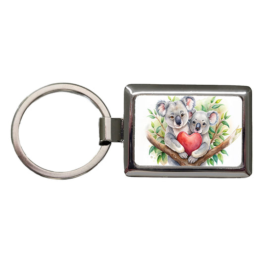 Koalas In Love Heart Valentine's Day Rectangle Metal Keychain