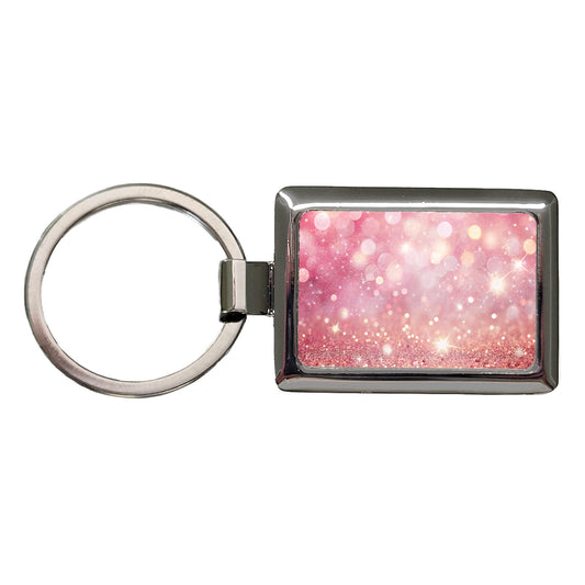 Light Pink Faux Glitter Rectangle Metal Keychain