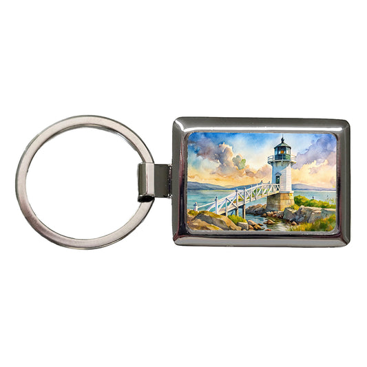 Lighthouse Like Marshall Point Maine Watercolor Rectangle Metal Keychain