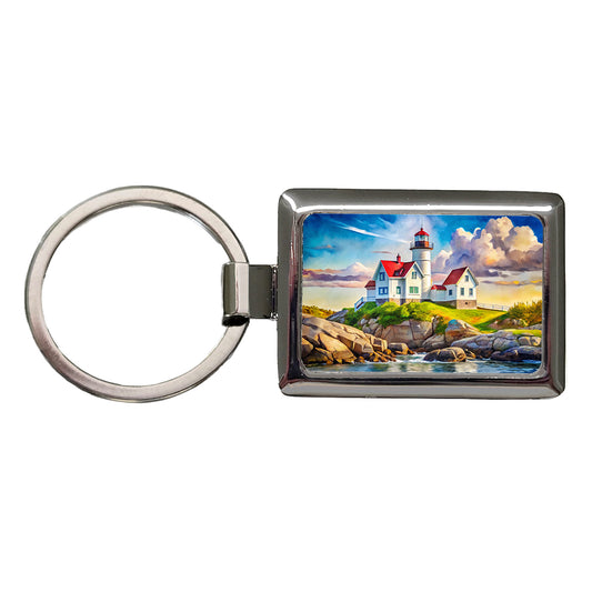 Lighthouse Like Nubble Lighthouse Maine Watercolor Rectangle Metal Keychain