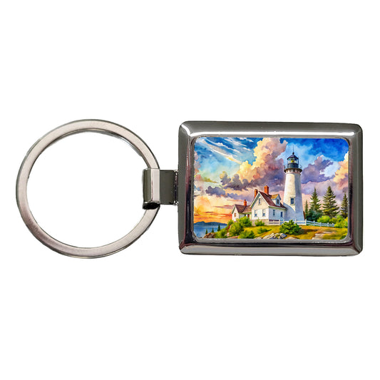 Lighthouse Like Pemaquid Point Maine Watercolor Rectangle Metal Keychain
