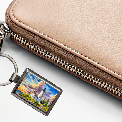 Lighthouse Like Pemaquid Point Maine Watercolor Rectangle Metal Keychain