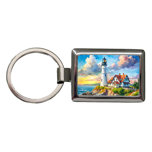 Lighthouse Like Portland Head Maine Watercolor Rectangle Metal Keychain