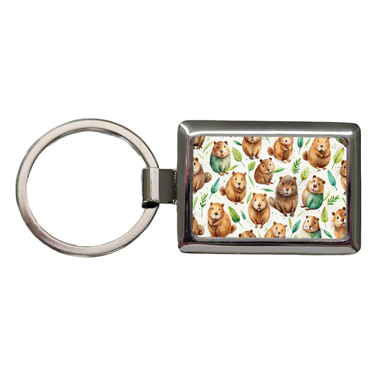 Lots Of Sweet Beavers Rectangle Metal Keychain