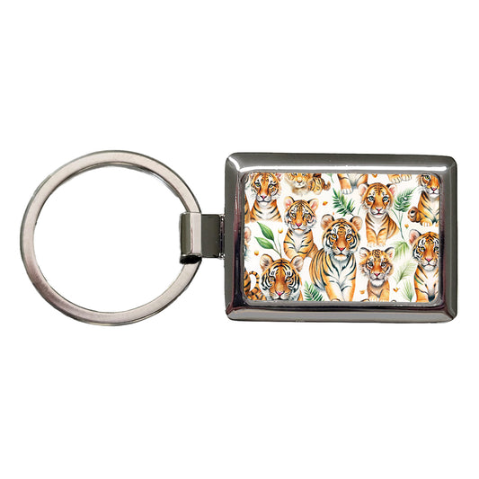 Lots Of Sweet Bengal Tigers Rectangle Metal Keychain
