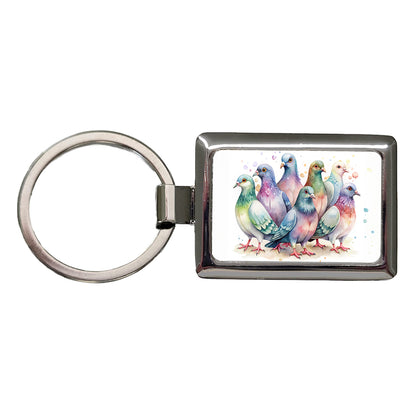 Lots Of Sweet Pigeons Rectangle Metal Keychain