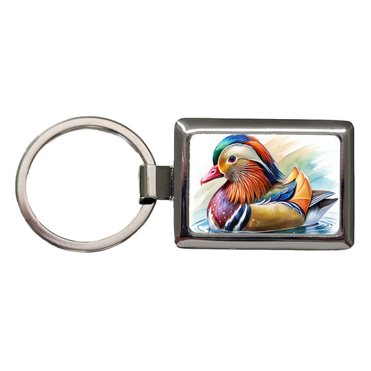 Mandarin Duck Watercolor Rectangle Metal Keychain