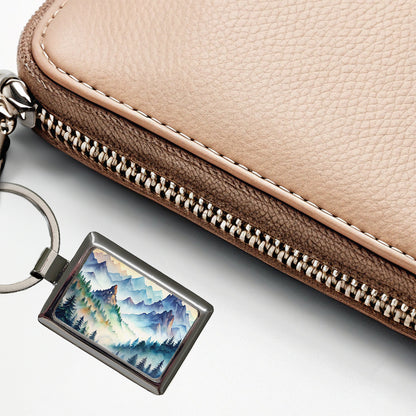 Mist Covered Mountains Misty Watercolor Rectangle Metal Keychain
