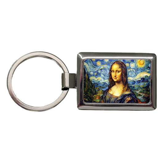 Mona Lisa Van Gogh Style Rectangle Metal Keychain