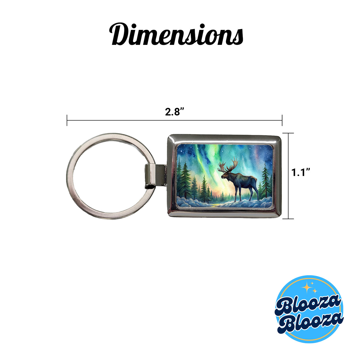 Moose And Northern Lights Watercolor Rectangle Metal Keychain