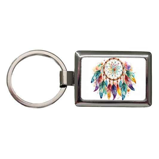Native American Indian Dreamcatcher Watercolor Rectangle Metal Keychain
