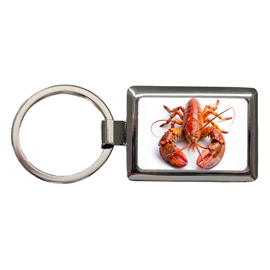 New England Lobster On White Background Rectangle Metal Keychain